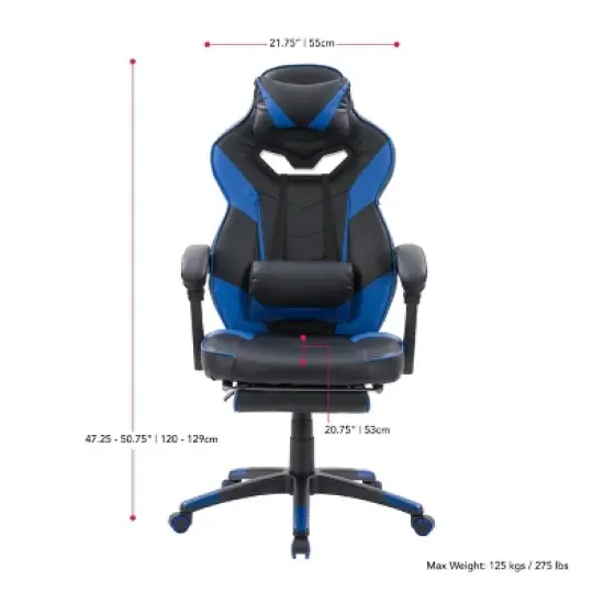 Doom Gaming Chair Black and Blue - CorLiving image {9}