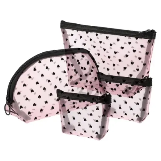 Unique Bargains Women's Heart Shape Print Mesh Makeup Bag 4 Pcs image {8}