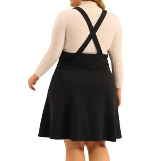 Agnes Orinda Women's Plus Size Suspender Detachable Strap A-Line Basic High Waist Overall Dress image {3}