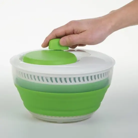 Prepworks Collapsible 3qt Salad Spinner: Dishwasher-Safe, Nonslip Base, Adjustable Handle, Green Lettuce Spinner image {3}