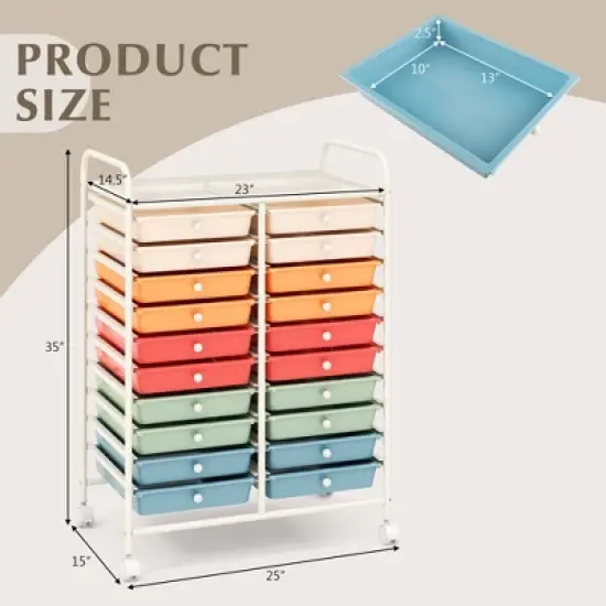 Costway 20 Drawers Rolling Storage Cart Art Craft Organizer on Wheels Multipurpose Macaron image {2}