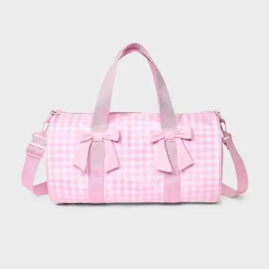 Girls' Gingham Printed and Bows Duffel Bag - Cat & Jack&trade; Pink image {4}