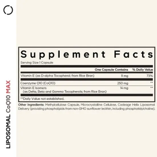 Codeage Liposomal CoQ10 Max Supplement - 250 mg Coenzyme Q10 with Vitamin E Isomers Tocopherols - 60ct image {2}