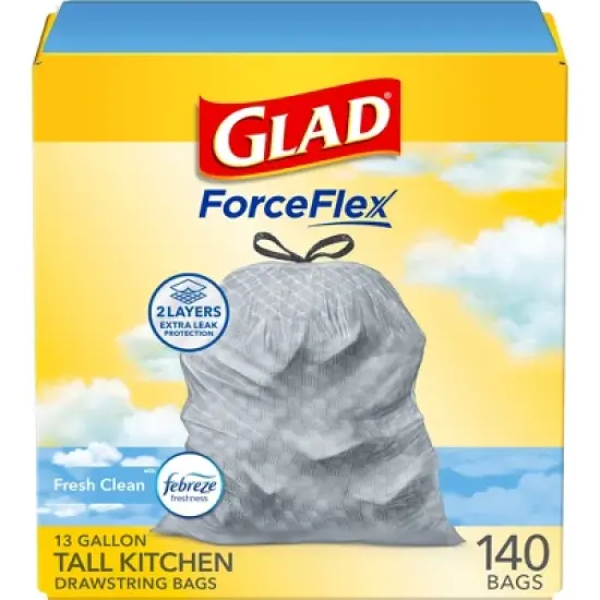 Glad ForceFlex Drawstring Trash Bags - Febreze Fresh - 13gal/140ct image {17}