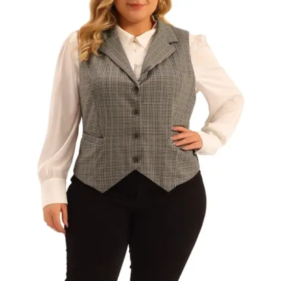 Agnes Orinda Women's Plus Size Vintage Work Button Steampunk Plaid Waistcoat Vest image {5}