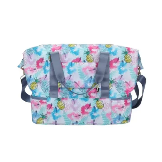 Disney Stitch Embroidered Character Art On Tropical Print 17.5" Duffle Bag image {4}