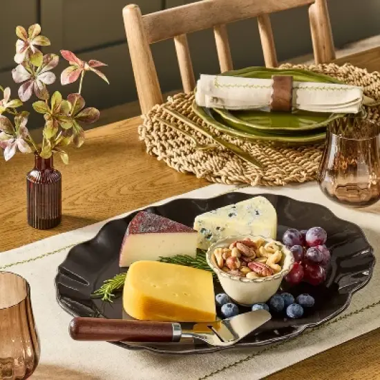 Ceramic Wavy Edge Serving Platter Brown - Hearth & Hand&trade; with Magnolia image {1}