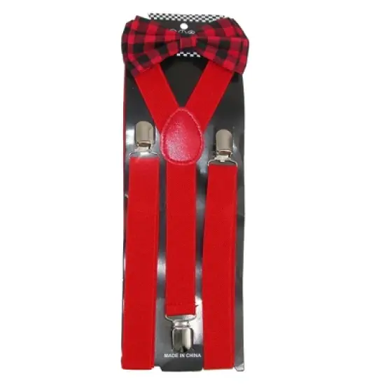 CTM Men's Buffalo Plaid Bow Tie with Solid Suspender Set image {3}