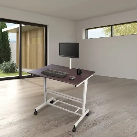 Stand Up Desk Store Rolling Adjustable Height Mobile Standing Desk with Monitor Mount (Silver Frame/Dark Walnut Top, 40" Wide) image {3}