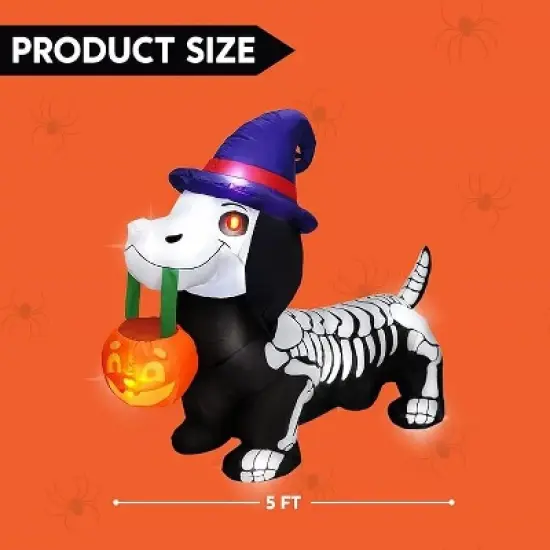 Joyfy 5FT Halloween Inflatables Outdoor Decorations, Inflatable Skeleton Dog with LEDs Pumpkin for Halloween Outdoor Yard Garden Lawn Party Decoration image {7}