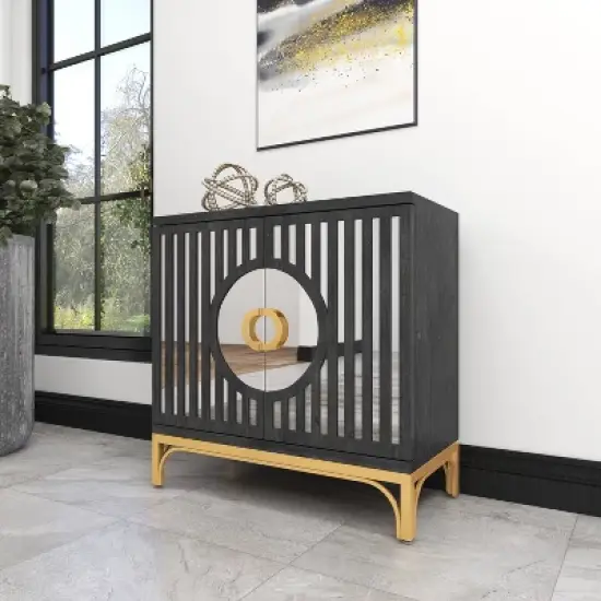 Art Deco Contemporary Mirrored Wood Cabinet Black - Olivia & May image {9}