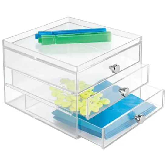 iDESIGN Plastic Slim 3-Drawer Desk Organization Set Clear: Desk Organizer Drawers for Art & Stationery, 7" x 6.5" x 5" image {3}
