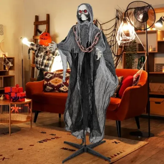 Costway 6.4 FT Standing Grim Reaper Halloween Animatronic Decoration with Light up Eyes image {4}
