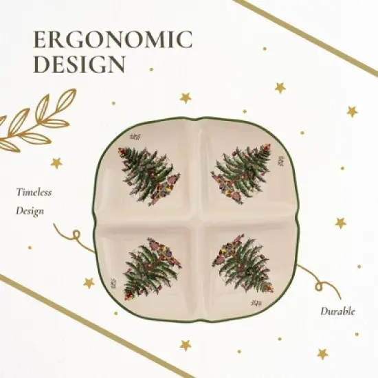 Spode Christmas Tree Sculpted 4-Section Tray - 1-Inch Divided Holiday Serveware in Fine Porcelain - Dishwasher, Microwave, Oven Safe image {5}