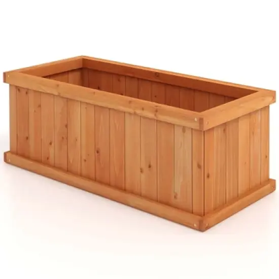 Costway Raised Garden Bed Fir Wood Rectangle Planter Box with Drainage Holes Orange image {9}