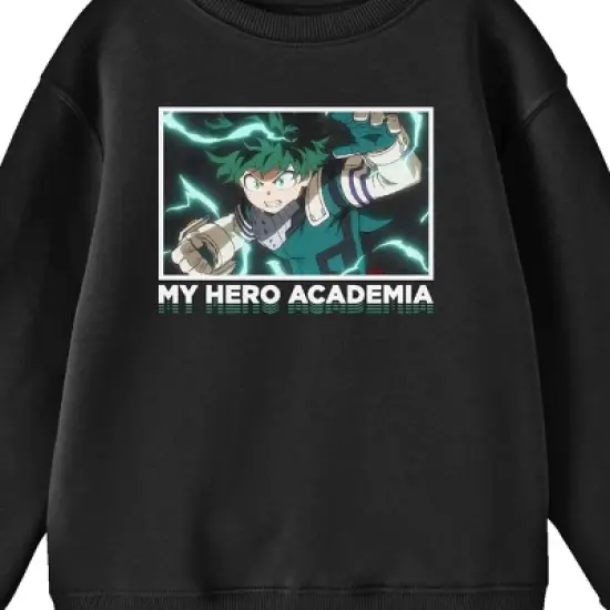 My Hero Academia Deku Character Youth Black Crew Neck Sweatshirt image {1}