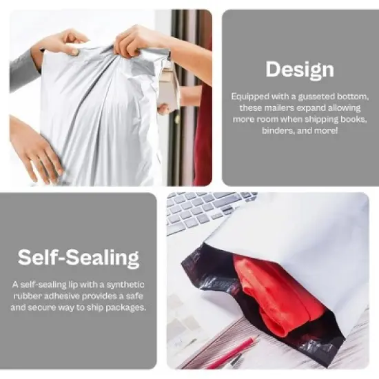 PSBM 100 Pieces 15" x 20" x 4" White 3 Mil Expansion Poly Mailers Bags for Shipping image {2}