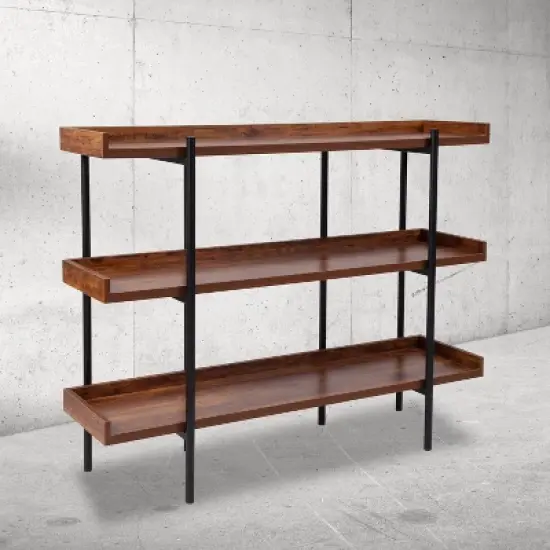 Flash Furniture Mayfair 3 Shelf 35"H Storage Display Unit Bookcase with Black Metal Frame in Rustic Wood Grain Finish image {1}