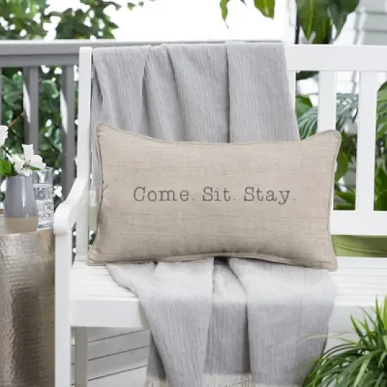 Indoor/Outdoor Come. Sit. Stay. Embroidered Lumbar Throw Pillow - Sorra Home image {5}