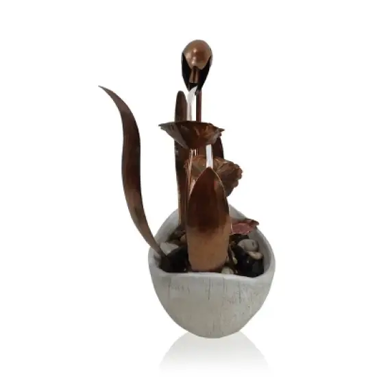 15" Indoor Metal Floral Leaf Tabletop Fountain with Stone-Filled Base Bronze/White - Alpine Corporation image {2}