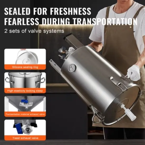 VEVOR 304 Stainless Steel Kettle, 8 GALLON Beer Brew Fermentor, Kettle Stock Pot Includes Lid, Handle, Valve, Spigot, Thermometer, Silver image {5}