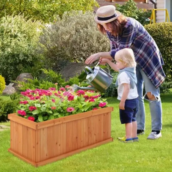 Costway Raised Garden Bed Fir Wood Rectangle Planter Box with Drainage Holes Orange image {3}