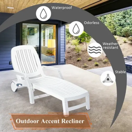 Costway Patio Lounge Chair Chaise Adjust Recliner Weather Resistant Wheel image {3}