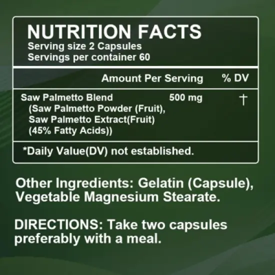 B Beworth Saw Palmetto Supplement - Advanced Herbal Complex for Hair Health and Urinary Support - 120 Capsules image {1}