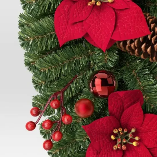 28" Decorated Pine and Poinsettia Flowers Hanging Christmas Artificial Swag - Wondershop&trade; image {2}