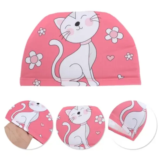 Unique Bargains Kid's Polyester Cat Pattern Swim Cap Rose Red White 1 Pc image {2}
