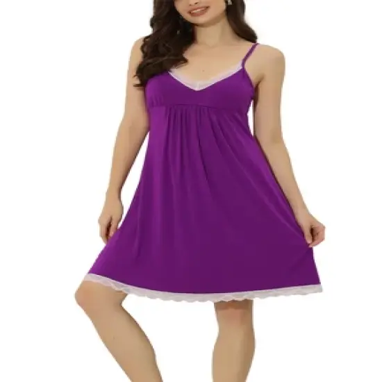 cheibear Womens Nightgown Pajama V Neck Lace Nightdress Sleepwear Lounge Dress image {11}