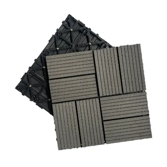Wood Plastic Composite Deck Tiles Set of 20pcs, Composite Decking Resist Rust，DIY Interlocking Decking Tiles, Floor Tile,Durable, 12x12in Dark Grey image {6}