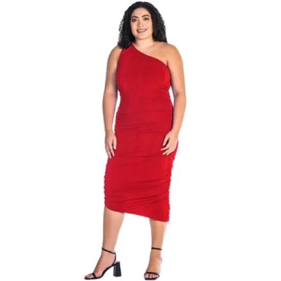 Womens Plus Size One Shoulder Ruched Bodycon Dress image {1}