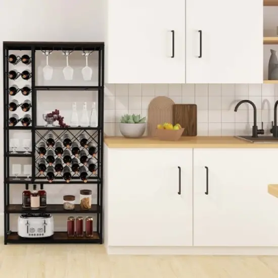 Costway Industrial Wine Rack Multi-purpose Freestanding Bakers Rack with Glass Holder image {2}