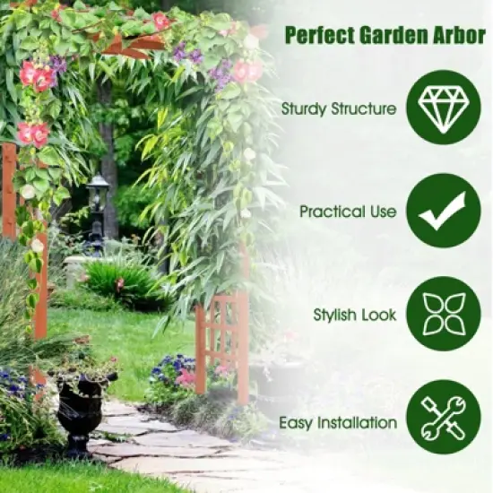 Tangkula 84.5" Outdoor Wood Arbor Natural Finish Arch Trellis Pergola Lattice image {4}