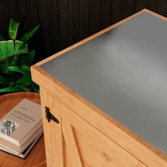 WELLFOR Outdoor Potting Bench with Storage Cabinet and Metal Table Top Light Brown image {4}