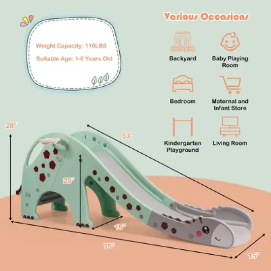 Costway 3 in 1 Kids Climber Slide Play Set w/ Basketball Hoop Indoor Outdoor Yellow/Green image {1}