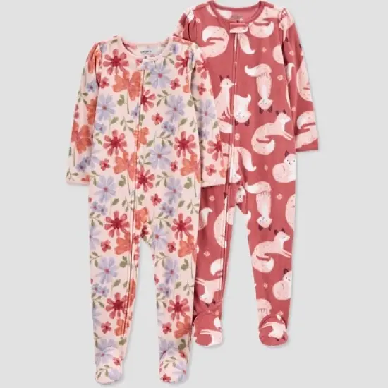 Carter's Just One You&reg;️ Toddler Girls' 2pk Fox and Floral Fleece Footed Pajama - Pink image {3}