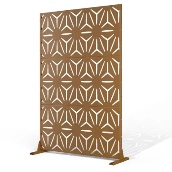 TOAOTBNBO Metal Privacy Screen with Stand, Decorative Privacy Fence Panels with Star Pattern, Outdoor Privacy Screen for Garden, Brown image {1}