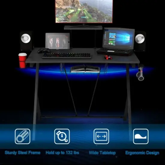 Costway Gaming Desk Computer Desk PC Table Workstation with Headphone Hook & Cup Holder image {5}