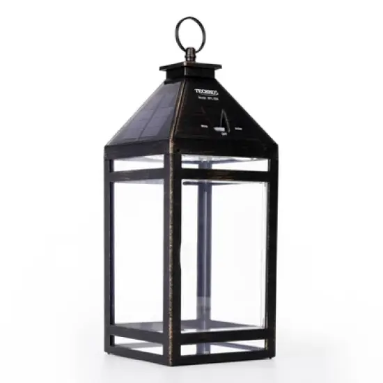 Techko Maid Metallic Black LED Solar 12.88" Outdoor Portable Decorative Lantern Clear image {2}