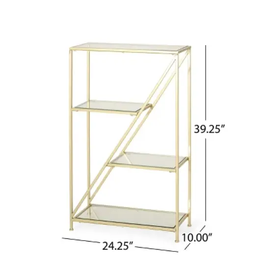 Kokesh Modern Glam Tempered Glass 3 Shelf Asymmetrical Bookcase Gold - Christopher Knight Home image {8}
