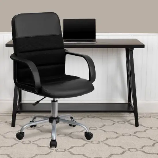 Swivel Task Chair Black Leather/Mesh - Flash Furniture image {5}
