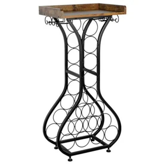 Itopfox Freestanding Wine Rack with Wood Tabletop & Glass Holder, Mini Bar Table for 14 Bottles, Space-Saving Floor Stand for Kitchen, Living Room image {10}