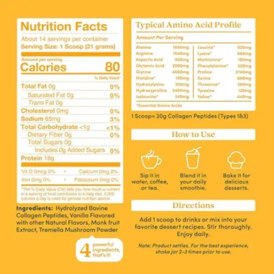 Further Food Collagen Peptides Powder + Beauty Mushroom - Vanilla - 10.37oz image {1}