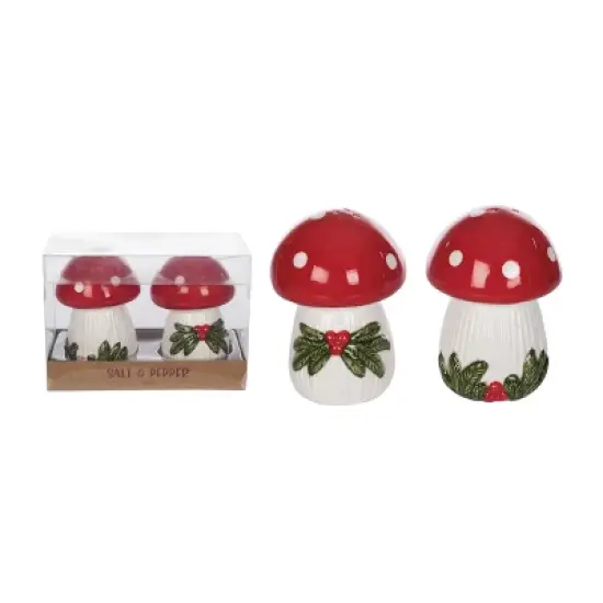 Transpac Dolomite Christmas Mushroom Salt and Pepper Shaker Set of 2 Ceramic Multicolor Holiday Tabletop Decor image {2}