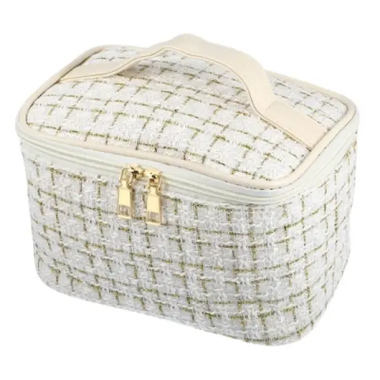 Unique Bargains Plaid Pattern Makeup Bag Cosmetic Travel Bag Woolen Large Makeup Bag for Women 1 Pc image {6}