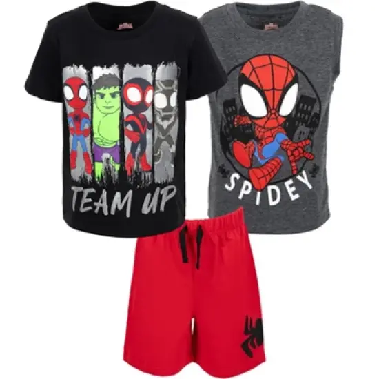 Marvel Spidey and His Amazing Friends Graphic T-Shirt Tank Top French Terry Shorts 3 Piece Outfit Set image {8}