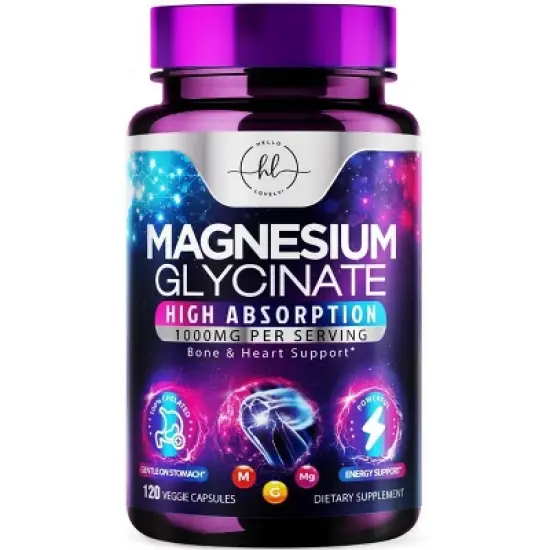 Magnesium Glycinate - 1000mg High Absorption Chelated Magnesium Supplement for Sleep, Muscle, Nerve & Heart Support - 120 Capsules By Hello Lovely! image {9}