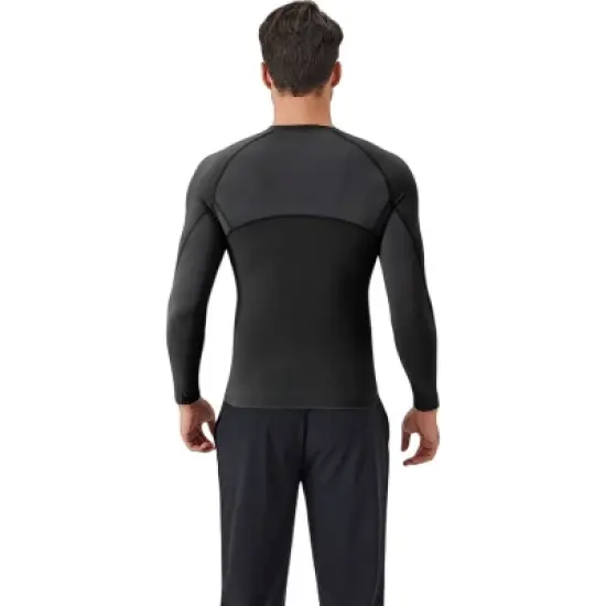 Anna-Kaci Active Men's Long Sleeve Compression Shirt with Stretch Fit and Athletic Seam Detailing image {3}